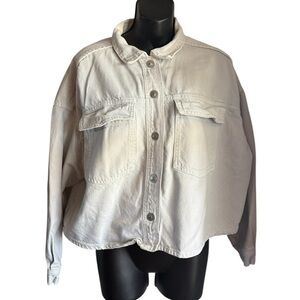 ZARA Women's Off-White Denim cropped Jean Jacket Sz Small preloved